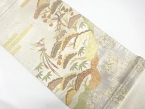 アンティーク　引箔螺鈿　鳳凰に笠松・笹模様袋帯（材料）